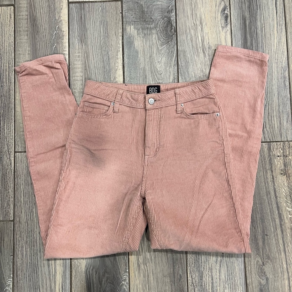 BDG Women's Pink Straight Leg Corduroy Jeans Mom High Rise EUC Size 26 - Picture 1 of 3